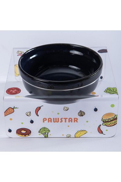Pawstar Ceramic-Plexi Food and Water Bowl - Pizza and Vege-Single, Cat Dog Food Water Bowl