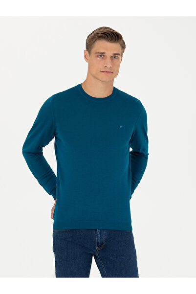 Cacharel Petrol Slim Fit Bisiklet Yaka Triko Kazak 50270174-VR102