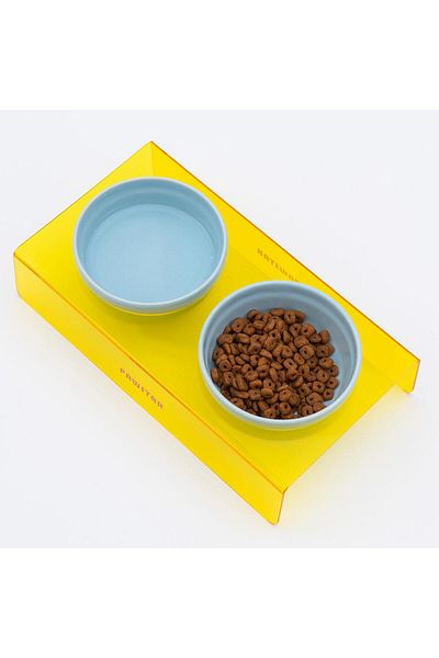 Pawstar Ceramic-Plexi Food and Water Bowl - Transparent Yellow, Set of Two