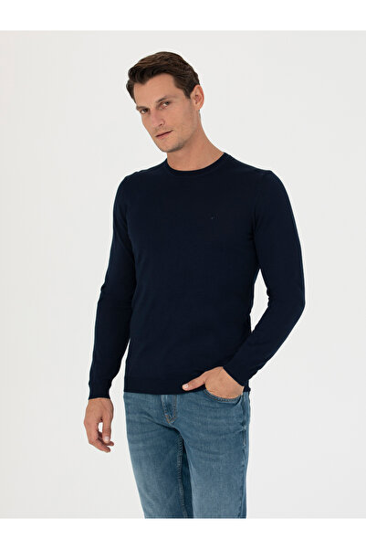 Cacharel Navy Blue Slim Fit Crew Neck Knitwear Sweater 50270174-Vr033