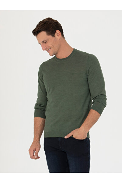 Cacharel Haki Slim Fit Bisiklet Yaka Triko Kazak 50270174-VR027