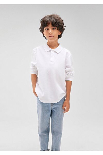 Mavi Tricou polo alb - mânecă lungă, croială lejeră 6610215 -620