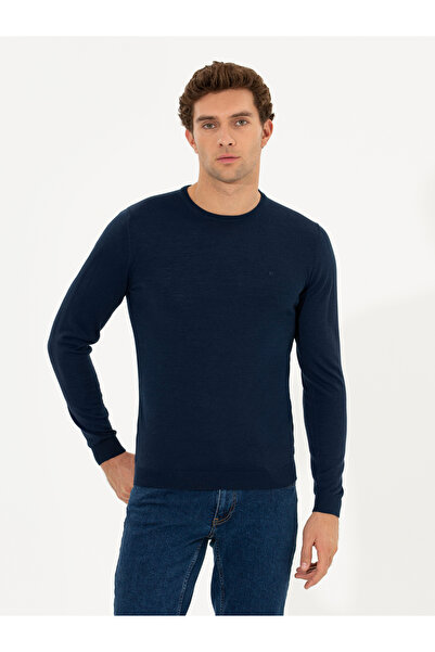 Cacharel Lacivert Slim Fit Bisiklet Yaka Basic Triko Kazak 50211257-VR033