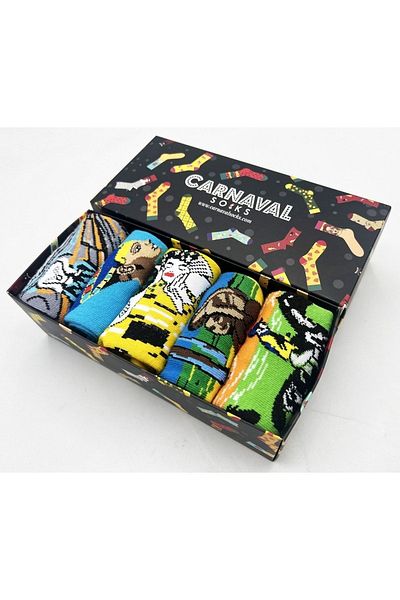 CARNAVAL SOCKS 5 произведения на изкуството - Кутия с 5 шарени арт дизайна унисекс чорапи