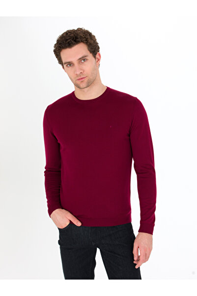 Cacharel Bordo Regular Fit %100 Yün Bisiklet Yaka Basic Triko Kazak 50259680-VR014