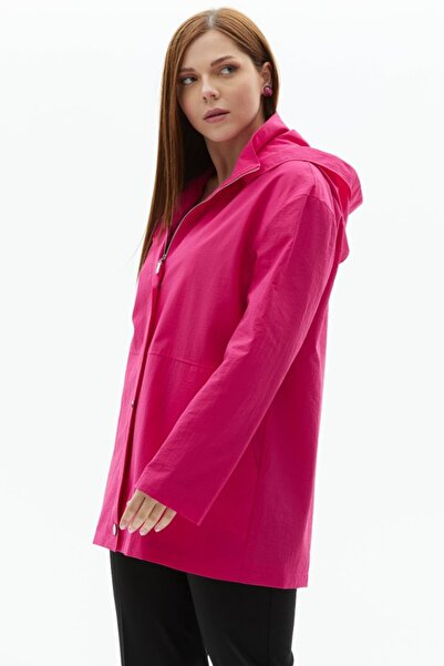 Selen Giyim Büyük Beden Dik Yaka Çıtçıtlı Trençkot