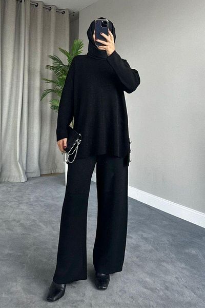 Şule Giyim Metal Buttoned Knitwear Set Black
