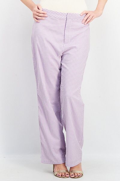 NA-KD Women Regular Fit Checkered Culotte Pants, Purple