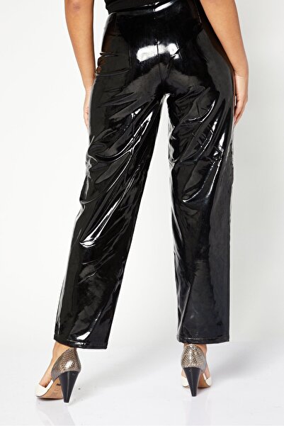 NA-KD Women Regular Fit Solid Leather Pant, Black