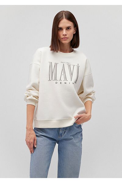 Mavi Hanorac ecru cu sigla imprimat 1s10177-80194