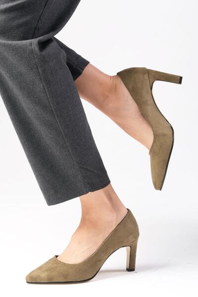 Mio Gusto Lita Khaki Green Color Suede Women's Stiletto Heeled Shoes