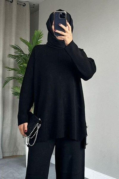 Şule Giyim Metal Buttoned Knitwear Set Black