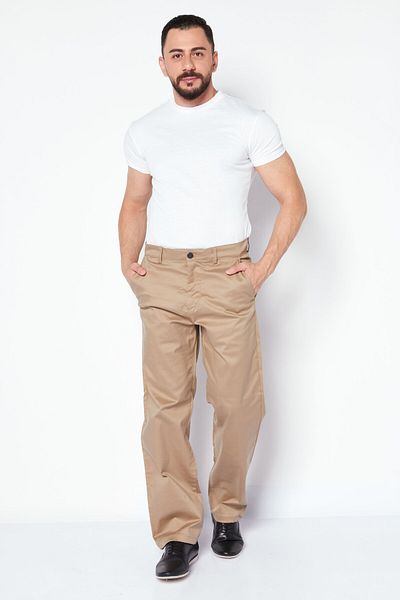 Selected Homme Men Loose Fit Solid Chino Pants, Tan