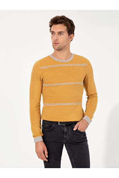 Cacharel Sarı Slim Fit Yün Karışımlı Bisiklet Yaka Triko Kazak 50258829-VR044