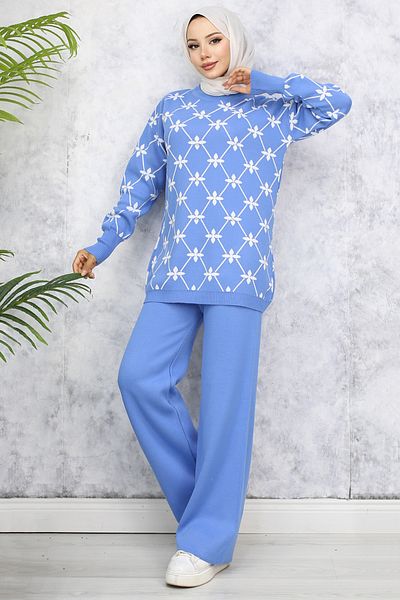 benguen Set de tricotaje din piatră cu model de flori albastre - 6212