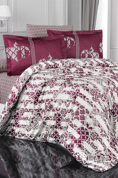 Altınbaşak Alchera Fuchsia Satin Duvet Cover - Double Set