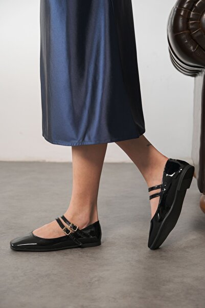 MODAADAM Дамски балерини Ravello - черни с лачена кожа
