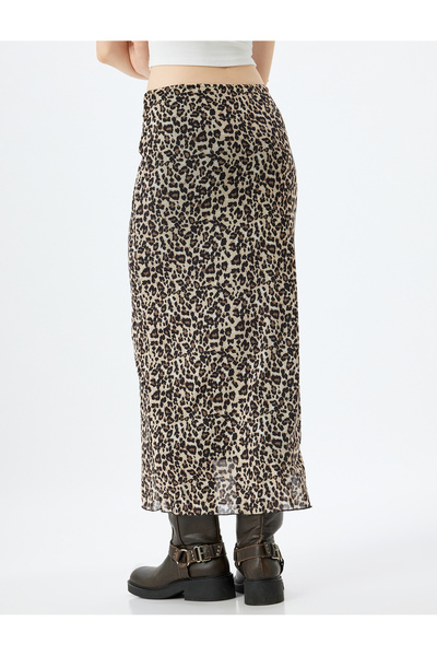 Koton Leopar Kalem Etek Tül Midi Boy Beli Lastikli