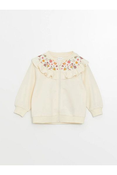LC Waikiki Lcw Baby Cream Color Floral Baby Girl Cardigan and Pants Set of 2