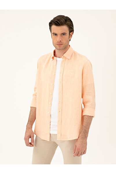 Cacharel Orange Regular Fit 100% Linen Shirt 50284823-Vr051
