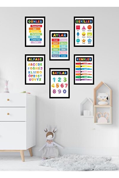Nostaljik Lezzetler Çocuk Odası Tablo 6 Parça Eğitici Renkler Sayılar Harfler...