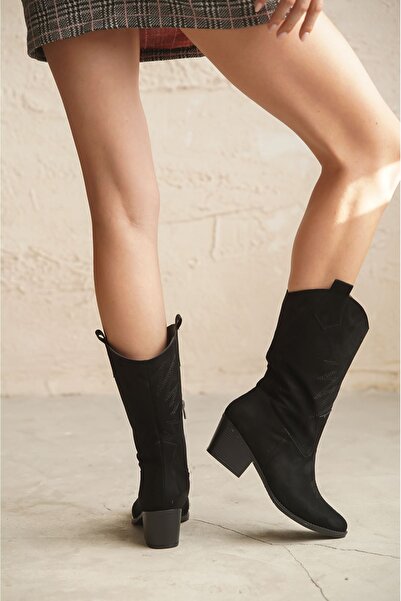 MODAADAM Women's Costa Cowboy Boots - Plain-Black Suede