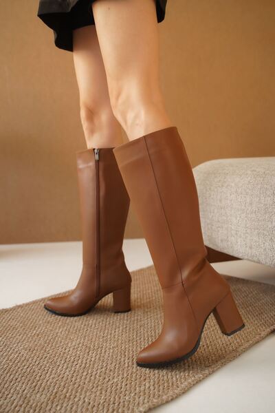 MODAADAM Women's Josefa Short Heeled Matte Leather Boots - Tan-Leather