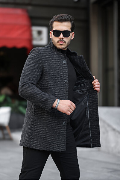 Mero Life Men's New Season Patterned Dark Stamp Coat