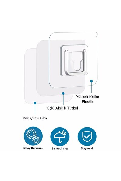 ARVALE 1 Adet Çift Taraflı Yapışkanlı Geçmeli Klips Eşya Sabitleme Askısı Şeffaf Duvar Kancası