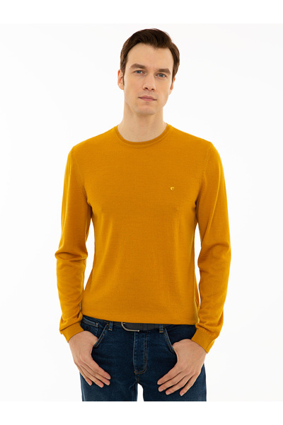 Cacharel Yellow Slim Fit Crew Neck Basic Knitwear Sweater 50227052-Vr044