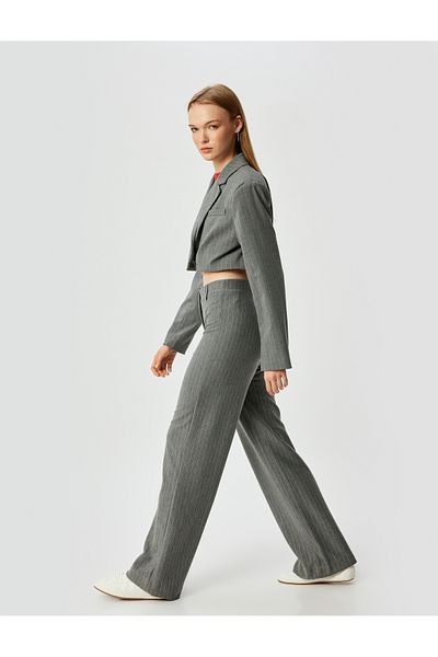 Koton Wide Leg Trousers High Waist Buttoned Comfortable Fit