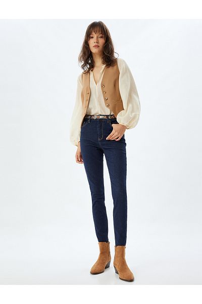 Koton High Waist Jeans Buttoned Skinny Fit - Skinny Push up Fit Jeans