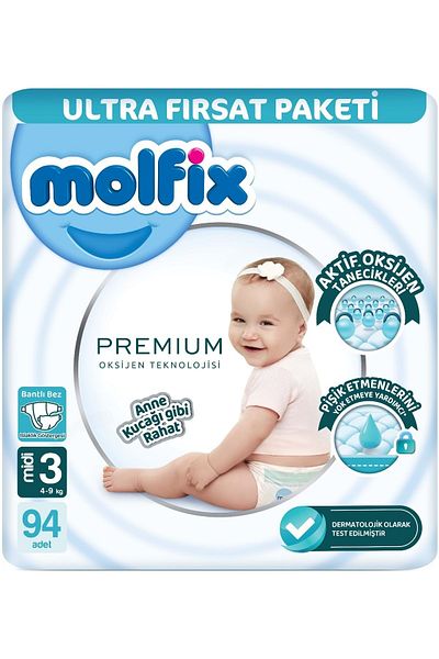 Molfix Premium Baby Diaper Size:3 (4-9kg) Midi 188 Pieces Economic Ultra Opportunity Package
