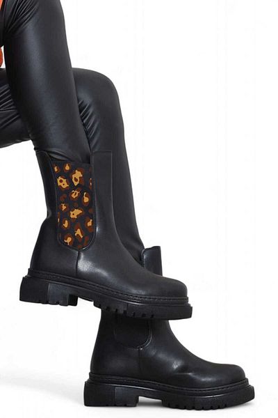 Lideral Cizme de damă cu model LEOPARD, potrivire confortabilă, talpă anti-alunecare, căptușeală caldă elastică