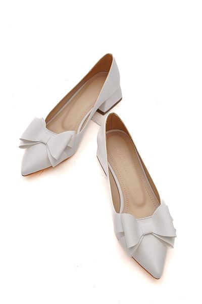 DİVOLYA Pantofi cu toc Renata White Bow (4cm).