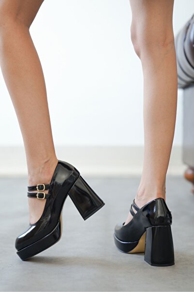 MODAADAM Pantofi cu toc pentru femei Forlan Platform Black-Patentate