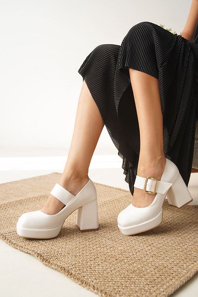 MODAADAM Pantofi cu toc pentru femei Romeo White Platform