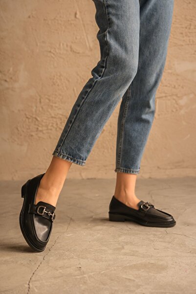 MODAADAM Pantofi Roma Casual Loafer de damă - piele neagră