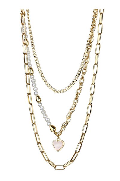 Klips Concept Kalp Detay Çoklu Zincir Tasarım Kolye