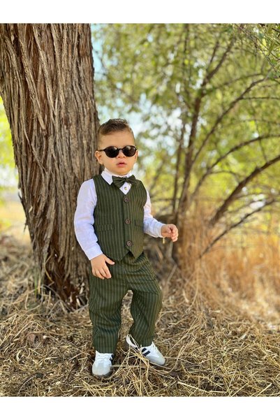 favorimkids Green Vest Suit Set of 4 (Pantalon Vest, Shirt, Bow Tie)