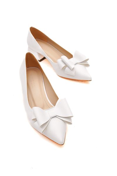 DİVOLYA Pantofi cu toc Renata White Bow (4cm).