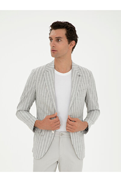 Cacharel Açık Gri Slim Fit Yün Keten Karışımlı Ceket 50284598-VR001