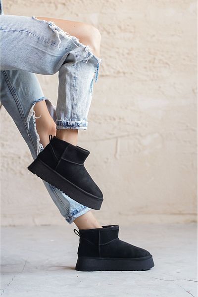 MODAADAM Cizme scurte Olympos Shearling de damă - piele intoarsa neagra