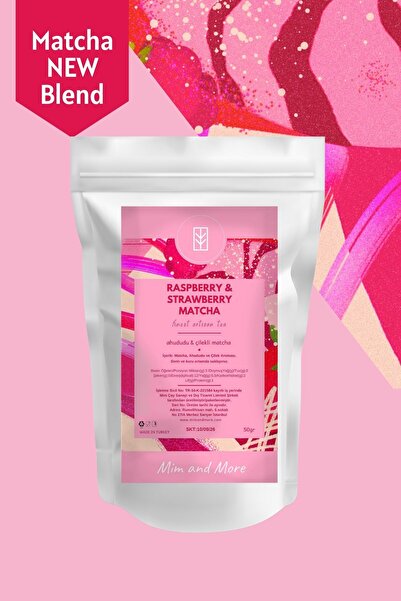 Mim and More Raspberry & Strawberry Matcha - Ahududulu Ve Çilek Aromalı Matcha, 50 gr