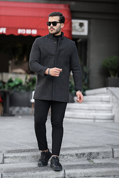 Mero Life Men's New Season Patterned Dark Stamp Coat