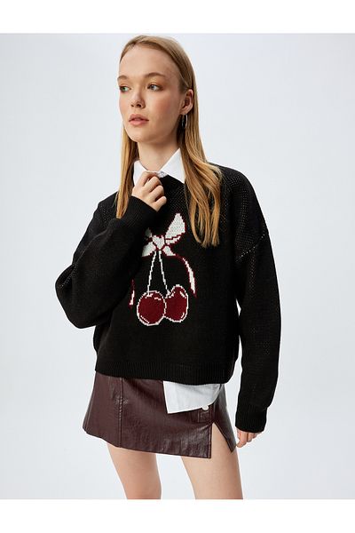 Koton Knitwear Sweater Cherry Printed Crew Neck Comfortable Fit