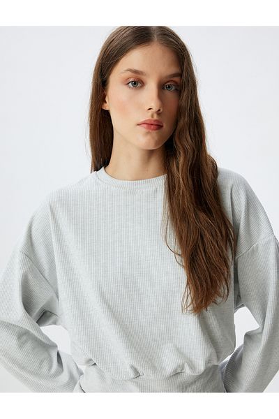 Koton Gestrickter Pyjama-Oberteil, gerippt, langärmelig, Rundhalsausschnitt, bequeme Passform