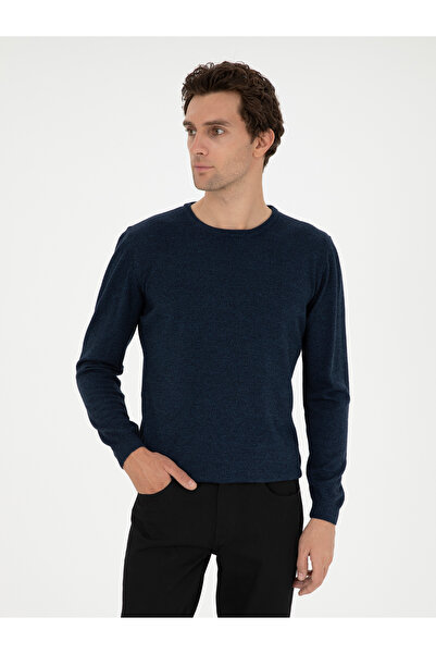 Cacharel Lacivert Slim Fit Yün Karışımlı Bisiklet Yaka Triko Kazak 50280595-VR033