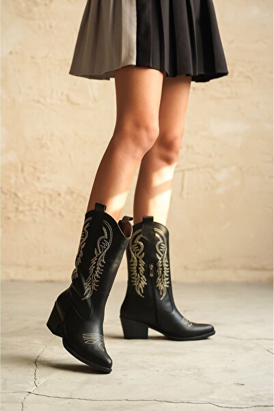 MODAADAM Women's Delmar Cowboy Boots - black-leather