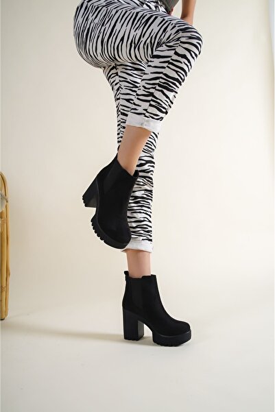 MODAADAM Women's Tomas High-Based Rubber Detail Black Suede - Black